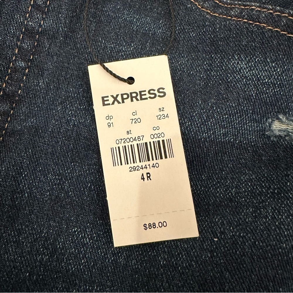 NWT Express Slim Super High Rise 4R Distressed Dark Denim - Picture 4 of 13